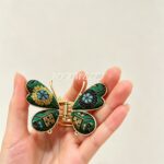 emerald brocade butterfly hair clip